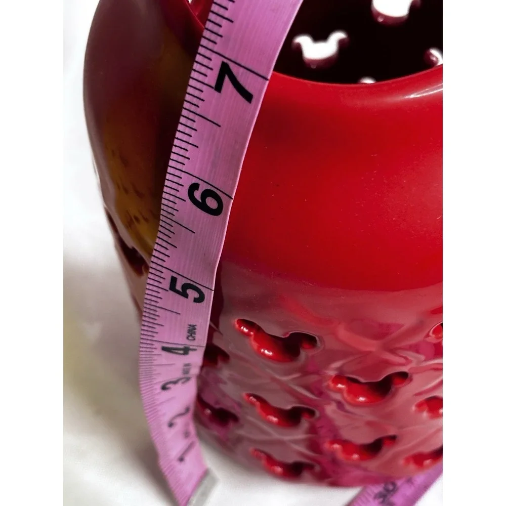 Disney Mickey Mouse Red‎ Ceramic Lantern Garden 7 Inch Tall Wire Handle Glaze